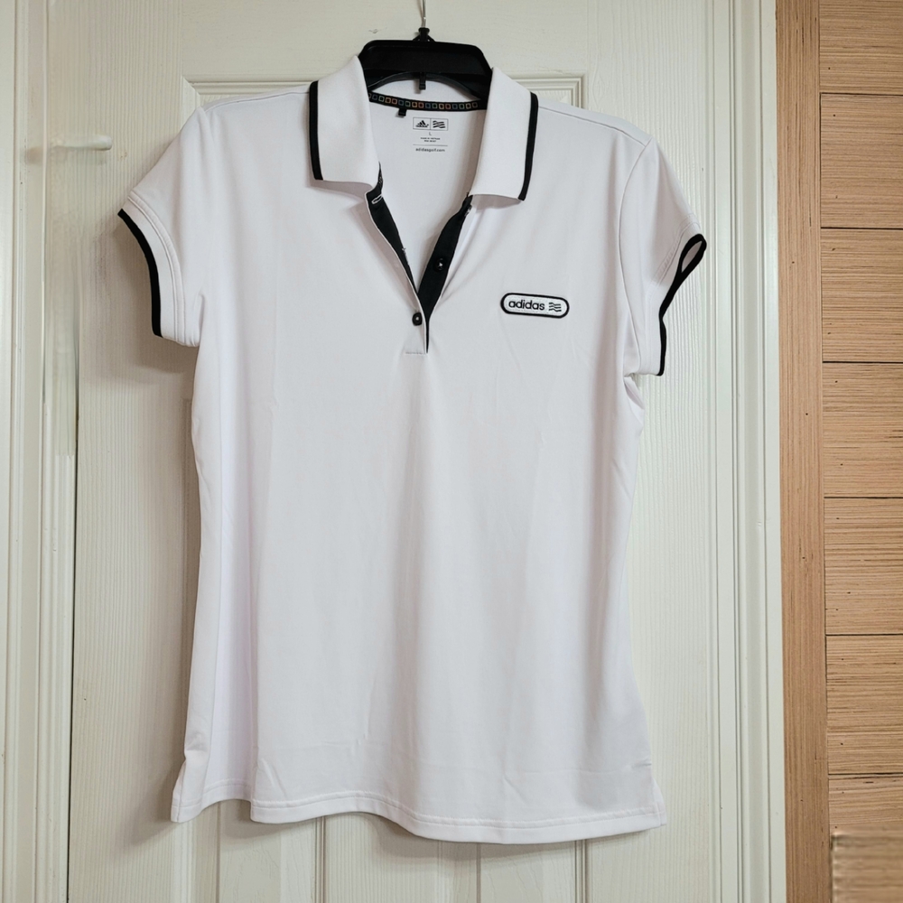 Adidas White Fitted Polo Shirt Short Sleeve